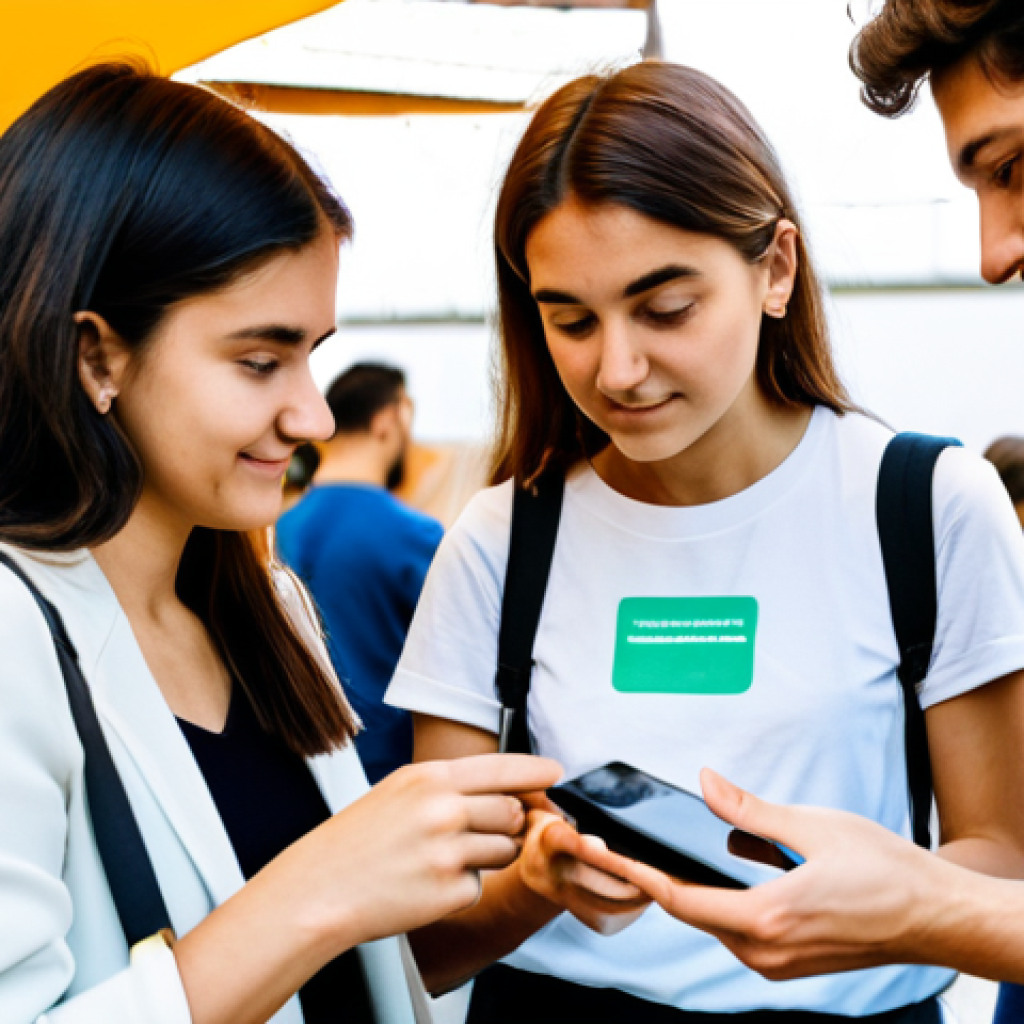A diverse group of young Italian adults (Millennials and Gen Z) in modern, modest clothing, attentively engaging with sustainable products in a brightly lit, eco-friendly market. One person is looking at a smartphone displaying a sustainability report, while others are examining packaging with clear eco-labels. The atmosphere is optimistic and informed. fully clothed, appropriate attire, safe for work, perfect anatomy, correct proportions, natural pose, well-formed hands, proper finger count, natural body proportions, family-friendly, professional photography, high quality.
