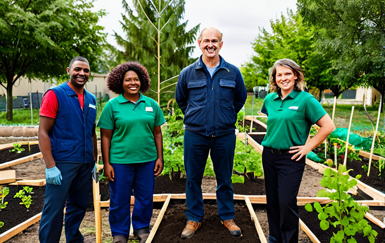 Storytelling for Environmental Commitment**

"A diverse group of employees collaborating on a sustainable project, planting trees in a community garden, fully clothed, appropriate attire, safe for work, perfect anatomy, natural proportions, professional photography, high quality, family-friendly, showcasing teamwork and environmental responsibility."

**