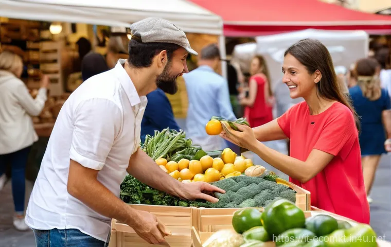 친환경 마케팅 분야 이론과 실제 - **A Vibrant Sustainable Italian Marketplace:**
A bustling, sun-drenched Italian piazza is transf...