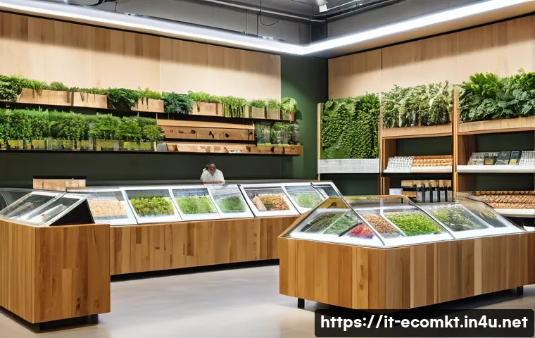 친환경 마케팅 분야 최신 이론 - A modern eco-friendly retail store interior in Italy, featuring natural wood and recycled materials ...