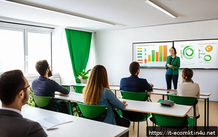 친환경 마케팅 경력 개발 전략 - A professional workshop scene focused on sustainable marketing education in Italy: diverse adult par...