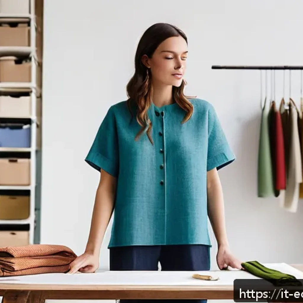 친환경 마케팅 현장 실습 - A modern Italian sustainable fashion studio showcasing eco-friendly clothing production: designers a...