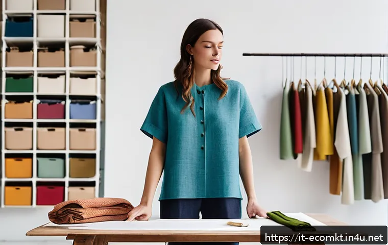 친환경 마케팅 현장 실습 - A modern Italian sustainable fashion studio showcasing eco-friendly clothing production: designers a...