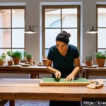 친환경 마케팅 기업 사례 연구 - A charming small Italian artisan workshop blending tradition and innovation, featuring skilled artis...