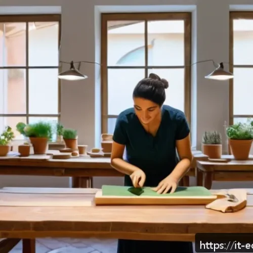 친환경 마케팅 기업 사례 연구 - A charming small Italian artisan workshop blending tradition and innovation, featuring skilled artis...