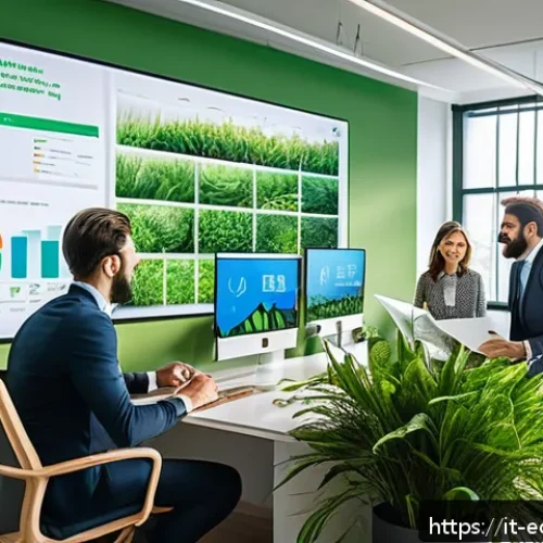 친환경 마케팅 실무 경험을 쌓는 법 - A professional Italian marketing team collaborating in a bright, modern office with eco-friendly dec...