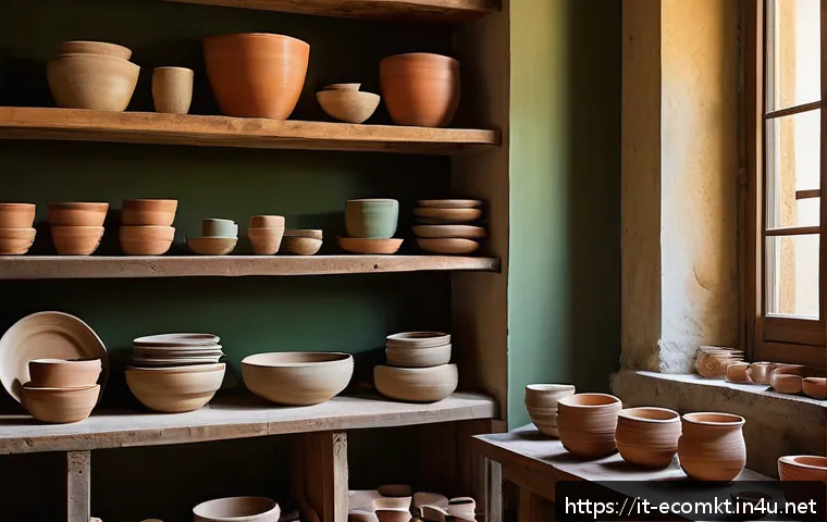 친환경 마케팅 분야 실습 사례 - A charming artisanal ceramic workshop in Tuscany, Italy, featuring skilled craftsmen working with na...