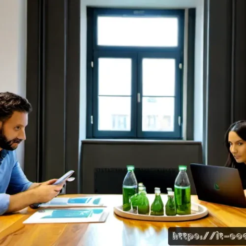 친환경 마케터의 직무별 도전 과제 - Photorealistic Italian sustainability marketer in a bright Milan coworking studio, reviewing a circu...